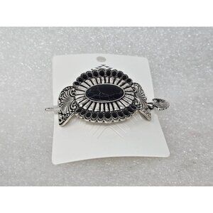 Silver-Tone Hair Barrette With Black Gemstone Accent and Stick
